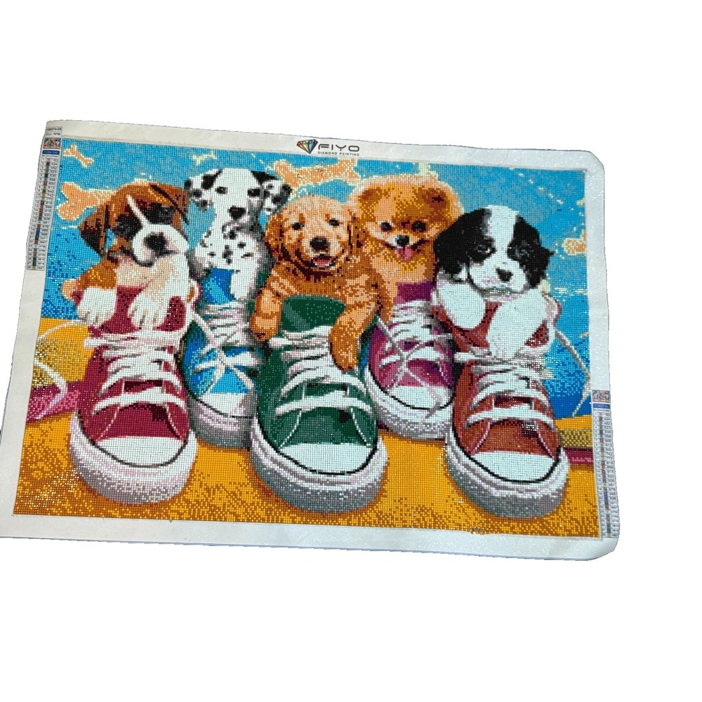 FIYO Puppies in Tennis Shoes FINISHED Diamond Painting 25.5"L x 17.5"W